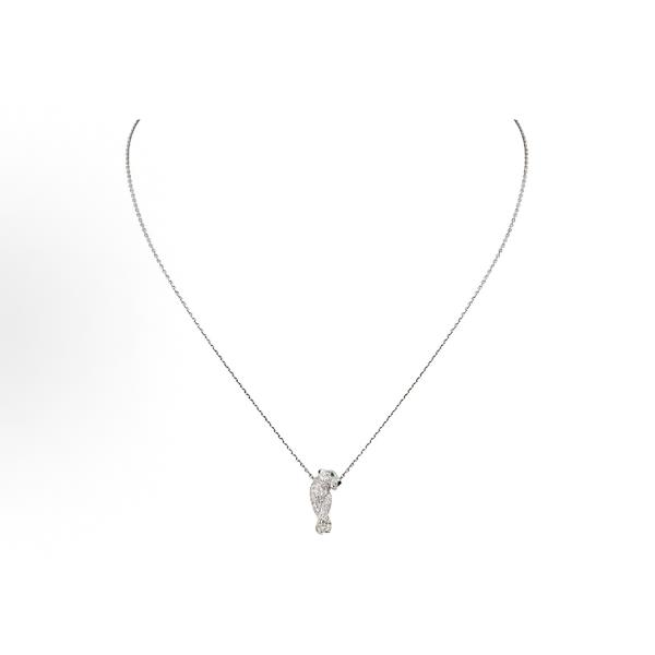 Cartier 18K white gold leopard pendant necklace for women in silver