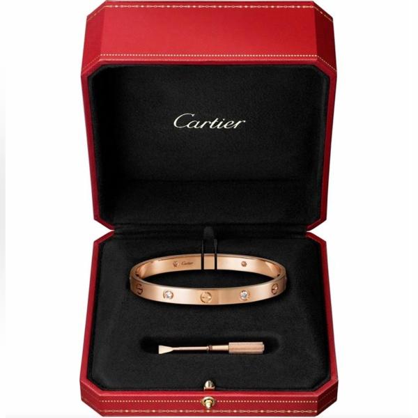 Cartier Love 4 Diamond Bracelet 18K Rose Gold with Diamonds