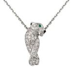 Cartier 18K white gold leopard pendant necklace for women in silver