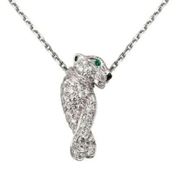 Cartier 18K white gold leopard pendant necklace for women in silver