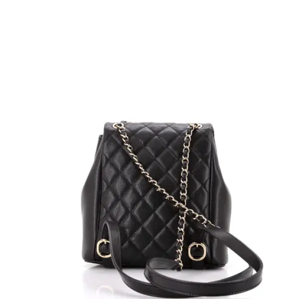 Chanel Duma Pockets Drawstring Backpack Quilted Caviar Small