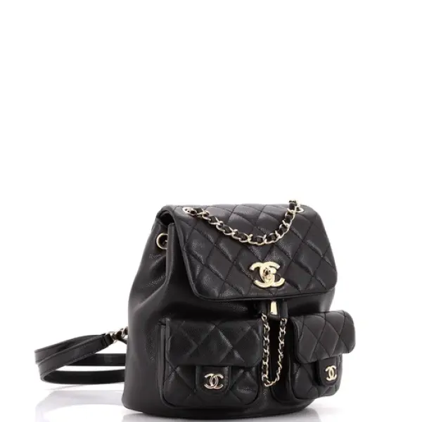 Chanel Duma Pockets Drawstring Backpack Quilted Caviar Small