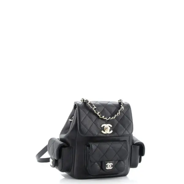 Chanel Duma Multipocket Drawstring Backpack Quilted Caviar Mini