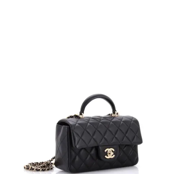 Chanel Classic Single Flap Top Handle Bag Quilted Iridescent Lambskin Mini
