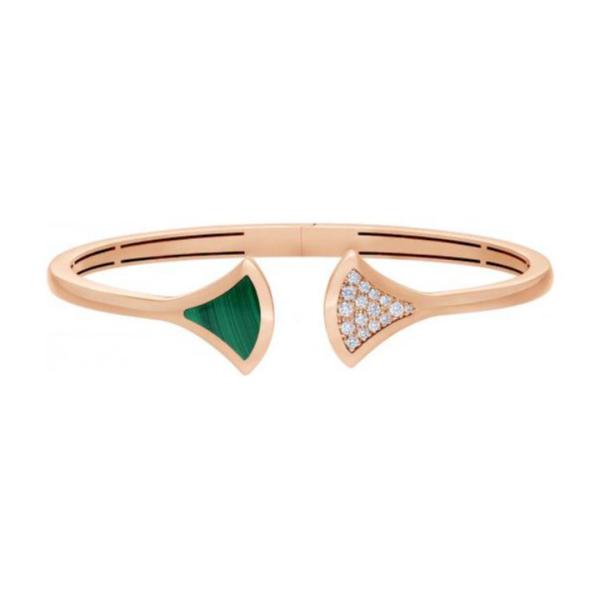 BVLGARI Diva's dream series diamond malachite 18K rose gold fan bracelet for women