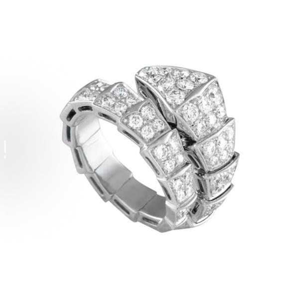 Bvlgari SERPENTIVIPER series VIPER 18K white gold ring with full diamonds for both men and women, a couple's style