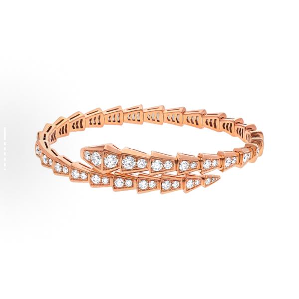 Bvlgari SERPENTI collection Serpenti diamond-encrusted 18K rose gold bracelet for men and women, a couple's style