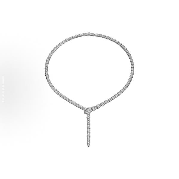 Bulgari SERPENTIVIPER collection snake-shaped diamond necklace, men's and women's matching couple, 18K white gold