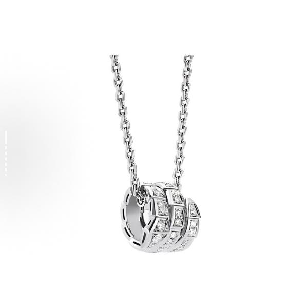 BVLGARI SERPENTIVIPER collection Logo pendant with closely set diamonds 18K gold necklace for men and women