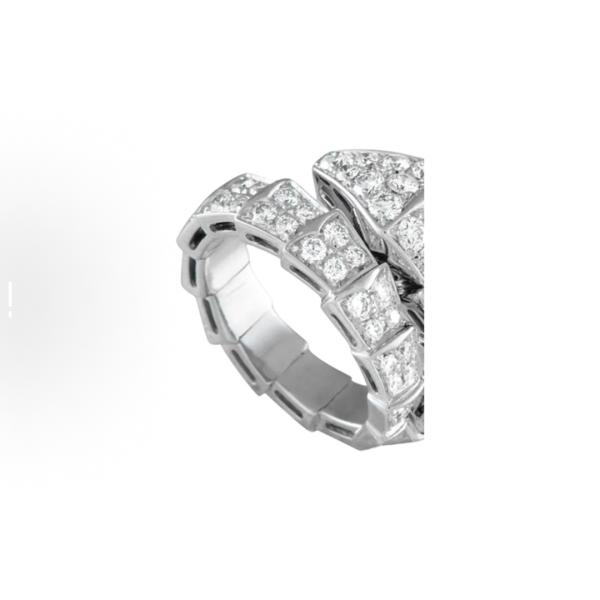 Bvlgari SERPENTIVIPER series VIPER 18K white gold ring with full diamonds for both men and women, a couple's style