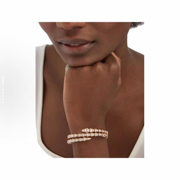 Bvlgari SERPENTI collection diamond-encrusted bracelet for women, 18K rose gold