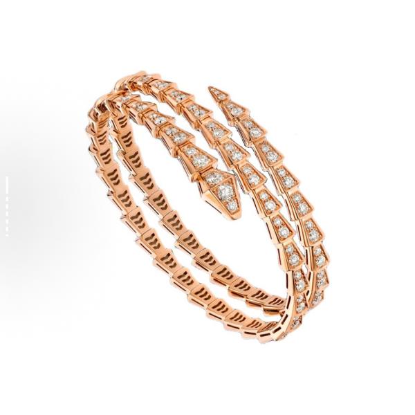 Bvlgari SERPENTI collection diamond-encrusted bracelet for women, 18K rose gold