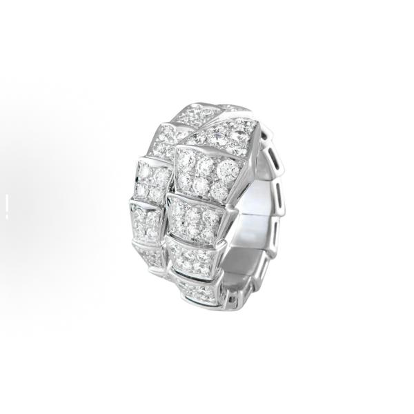 Bvlgari SERPENTIVIPER series VIPER 18K white gold ring with full diamonds for both men and women, a couple's style