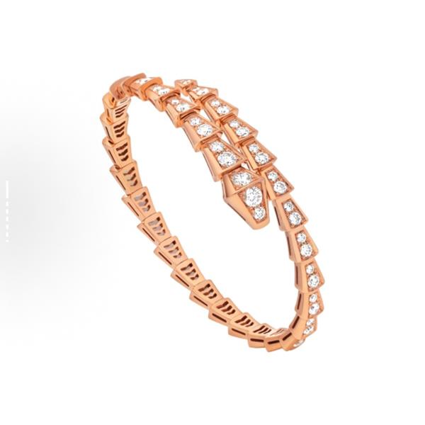 Bvlgari SERPENTI collection Serpenti diamond-encrusted 18K rose gold bracelet for men and women, a couple's style