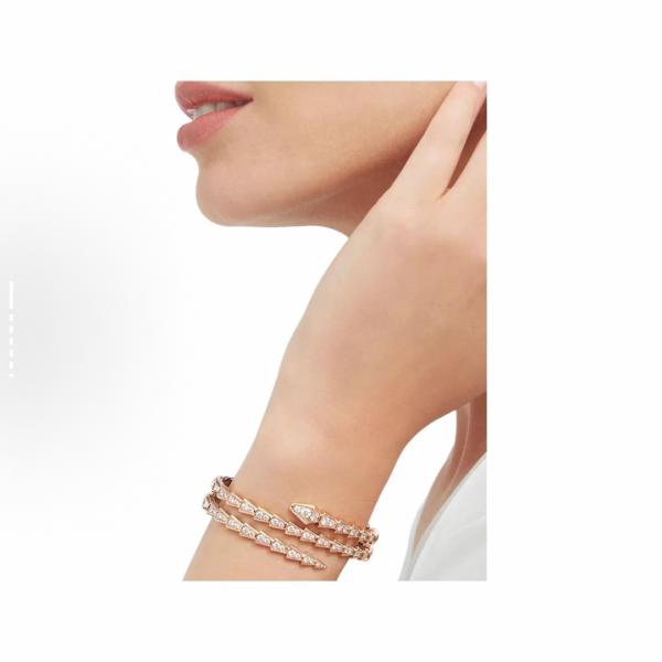 Bvlgari SERPENTI collection diamond-encrusted bracelet for women, 18K rose gold