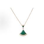 BVLGARI DIVAS 'Dream collection fan-shaped pendant malachite diamond-encrusted necklace for men and women, rose gold couple style
