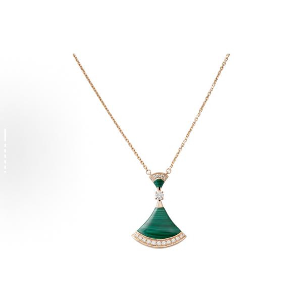 BVLGARI DIVAS 'Dream collection fan-shaped pendant malachite diamond-encrusted necklace for men and women, rose gold couple style