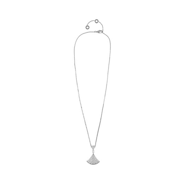 Bulgari DIVAS 'Dream collection exquisite diamond-encrusted fan 18k white gold necklace for men and women, a couple's style