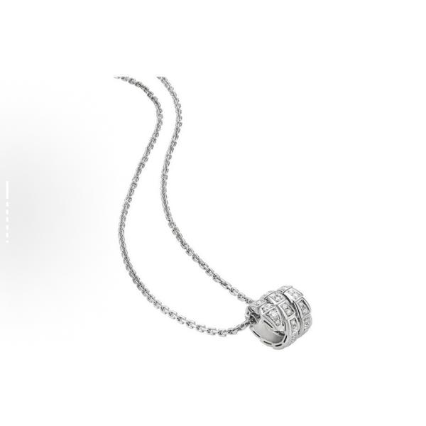 BVLGARI SERPENTIVIPER collection Logo pendant with closely set diamonds 18K gold necklace for men and women