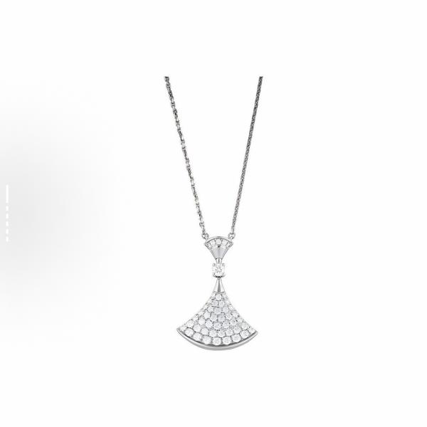 Bvlgari DIVAS 'Dream collection exquisite diamond-encrusted fan 18k white gold necklace for men and women, a couple's style