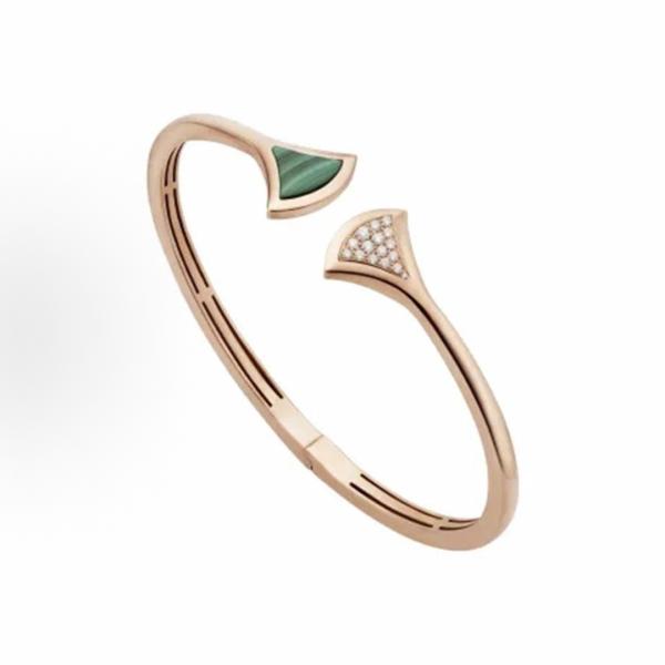 BVLGARI Diva's dream series diamond malachite 18K rose gold fan bracelet for women