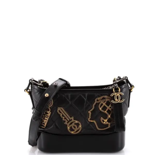 Chanel Gabrielle Hobo Embellished Quilted Aged Calfskin Small