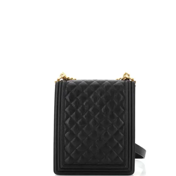 Chanel North South Boy Flap Bag Quilted Caviar Large