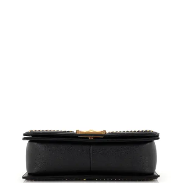 Chanel Boy Flap Bag Quilted Caviar with Whipstitch Chain Detail Old Medium