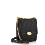Chanel North South Boy Flap Bag Quilted Caviar Large
