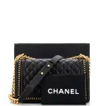 Chanel Boy Flap Bag Quilted Caviar with Whipstitch Chain Detail Old Medium