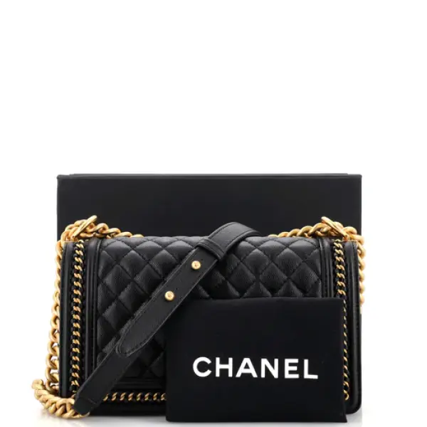 Chanel Boy Flap Bag Quilted Caviar with Whipstitch Chain Detail Old Medium