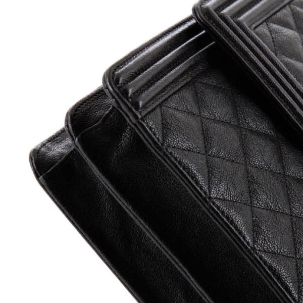Chanel North South Boy Flap Bag Quilted Caviar Large