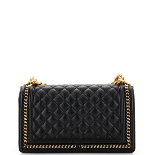 Chanel Boy Flap Bag Quilted Caviar with Whipstitch Chain Detail Old Medium