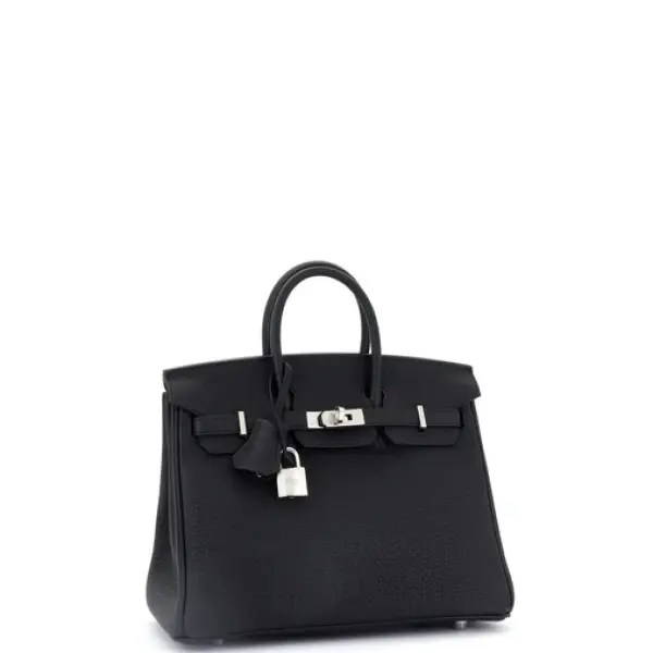 Hermes Birkin Handbag Noir Togo with Palladium Hardware 25