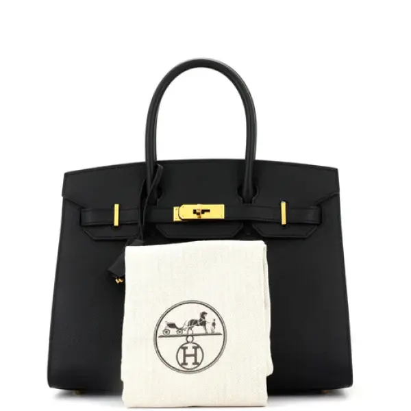 Hermes Birkin Sellier Bag Noir Epsom with Gold Hardware 30
