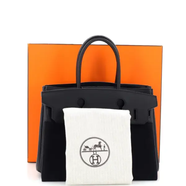 Hermes 3-in-1 Birkin Bag Black Togo and Swift with Toile and Gold Hardware 30
