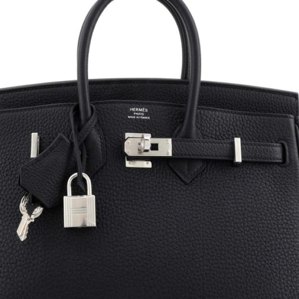 Hermes Birkin Handbag Noir Togo with Palladium Hardware 25