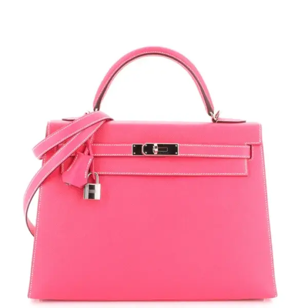 Hermes Kelly Handbag Rose Tyrien Epsom with Palladium Hardware 32