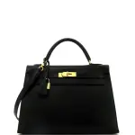 Hermes Kelly Handbag Noir Box Calf with Gold Hardware 32