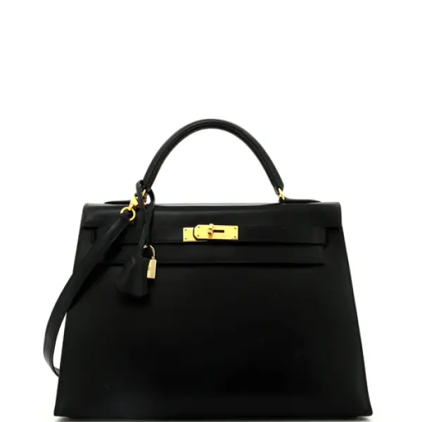Hermes Kelly Handbag Noir Box Calf with Gold Hardware 32