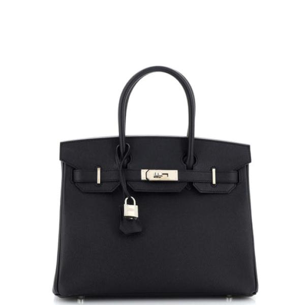 Hermes Birkin Handbag Noir Epsom with Palladium Hardware 35