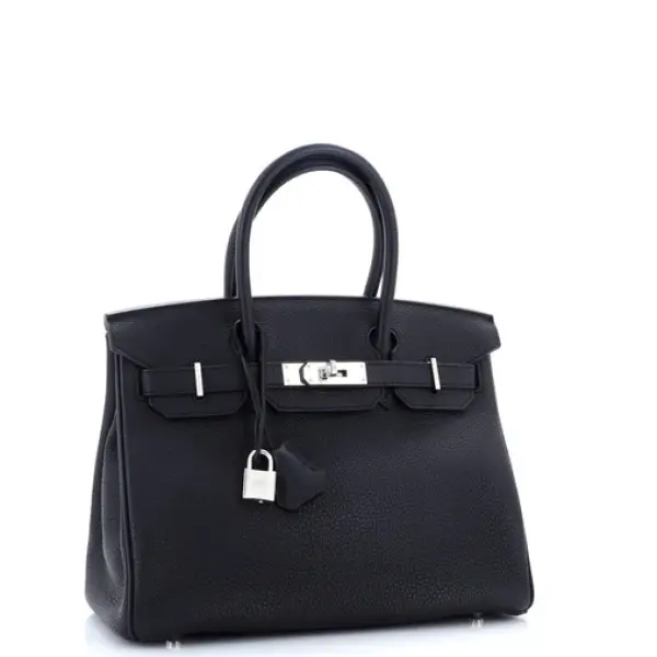 Hermes Birkin Handbag Noir Togo with Palladium Hardware 30
