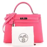 Hermes Kelly Handbag Rose Tyrien Epsom with Palladium Hardware 32