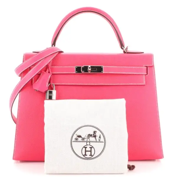 Hermes Kelly Handbag Rose Tyrien Epsom with Palladium Hardware 32