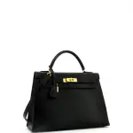 Hermes Kelly Handbag Noir Box Calf with Gold Hardware 32