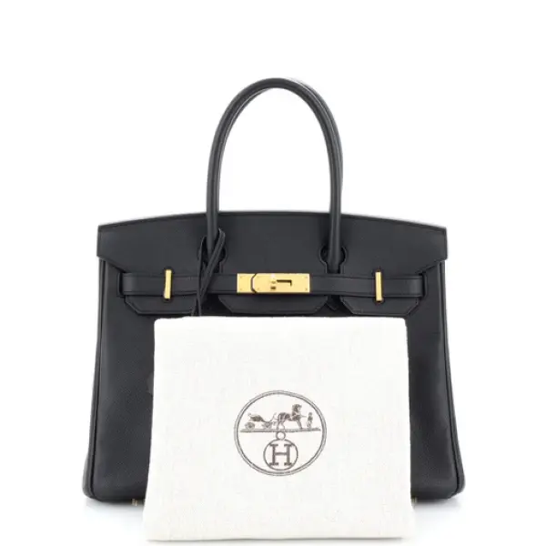Hermes Birkin Handbag Noir Epsom with Gold Hardware 35