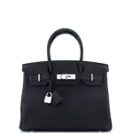 Hermes Birkin Handbag Noir Togo with Palladium Hardware 30