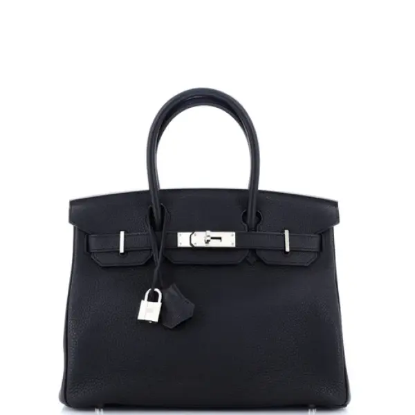 Hermes Birkin Handbag Noir Togo with Palladium Hardware 30