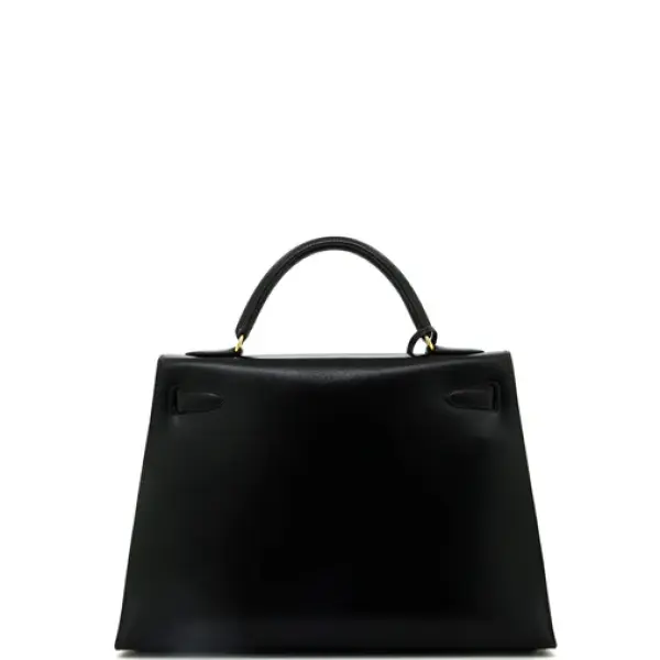 Hermes Kelly Handbag Noir Box Calf with Gold Hardware 32